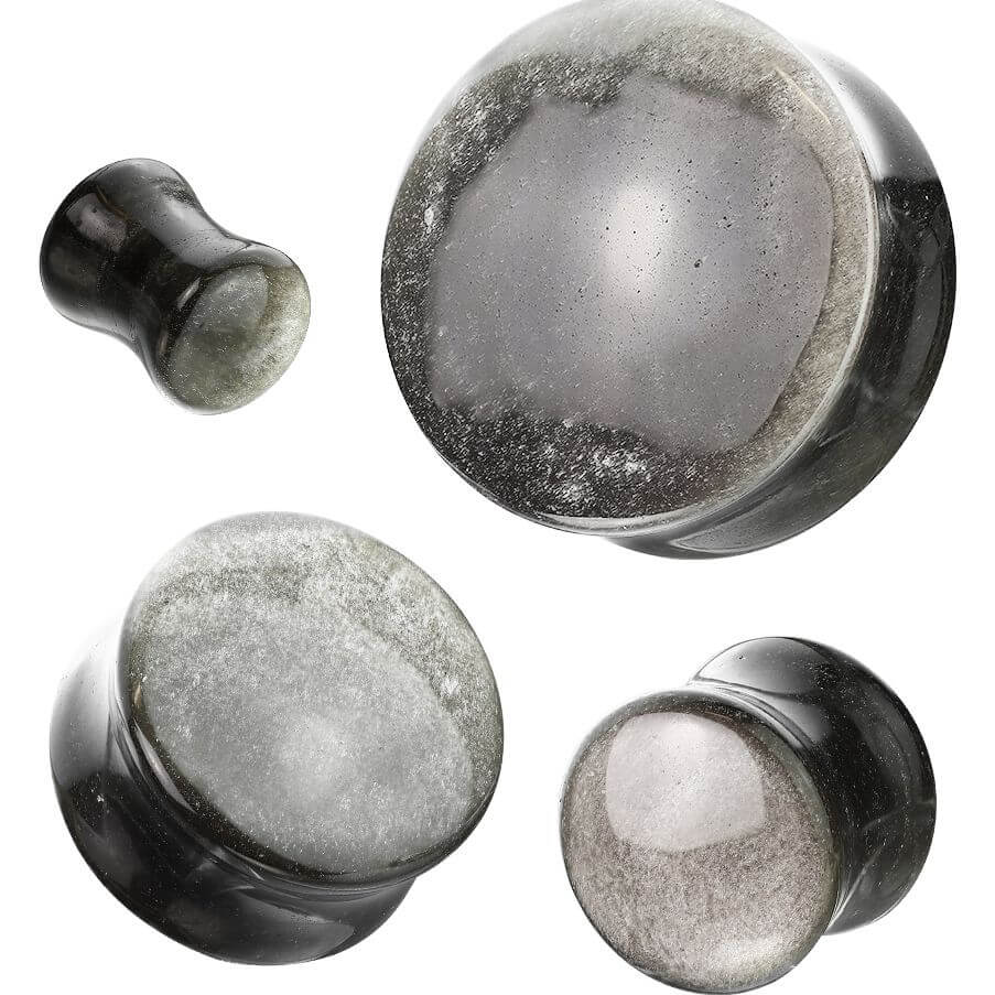 Plug obsidian natural stone double flare