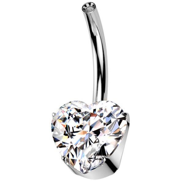 Titanium belly button pin heart zirconia Internally Threaded