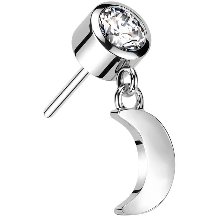 Solid Gold 14 Carat top moon dangle zirconia Push-In