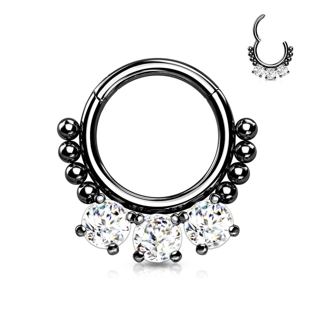 Anneau 3 Zircones Rondes Cliqueur