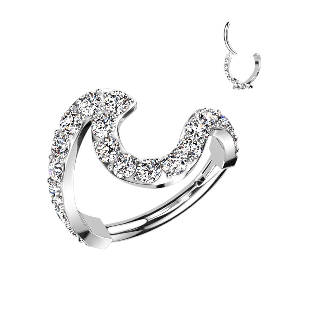 Anello Piercing Design onda con zirconi Clicker