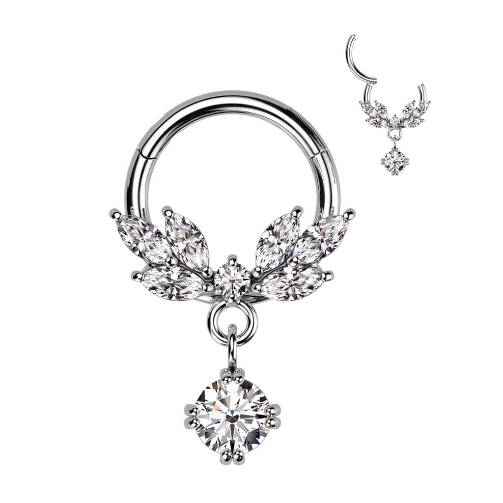 Anillo Hojas colgantes Circonita Clicker