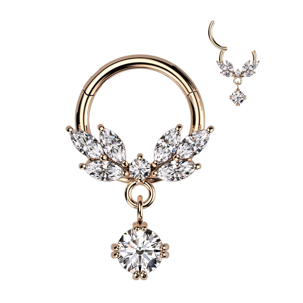 Anillo Hojas colgantes Circonita Clicker