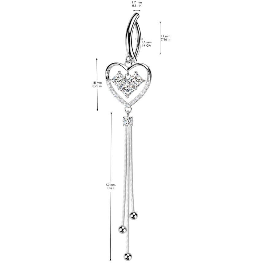 Belly Button Piercing heart dangle zirconia Clicker