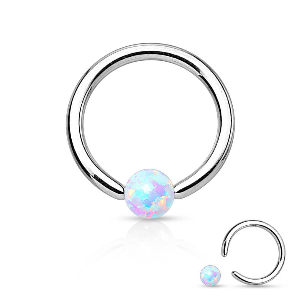 Ring Ball Opal Silver Captive Bead