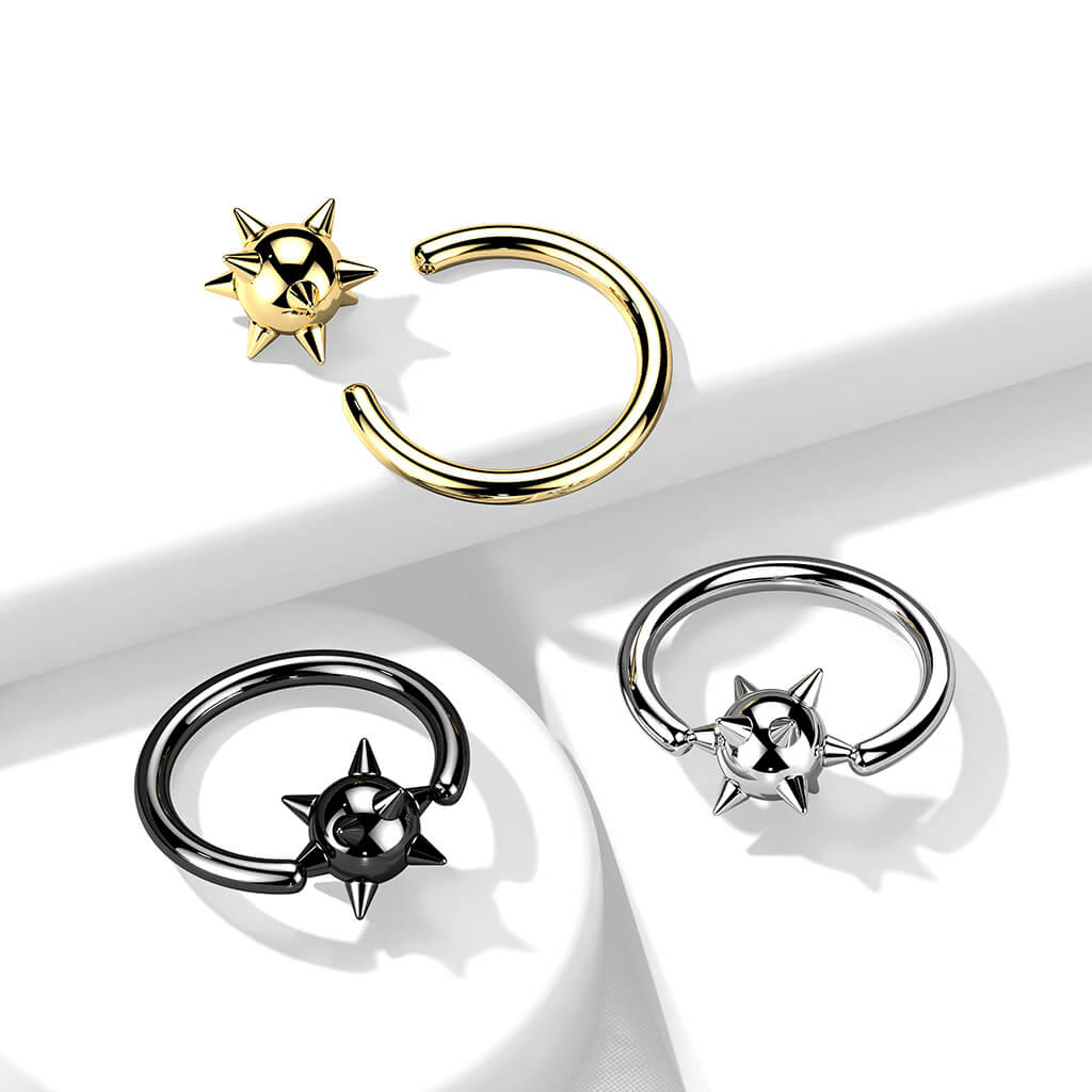 Anello Piercing Sfera borchiata Perla Prigioniera