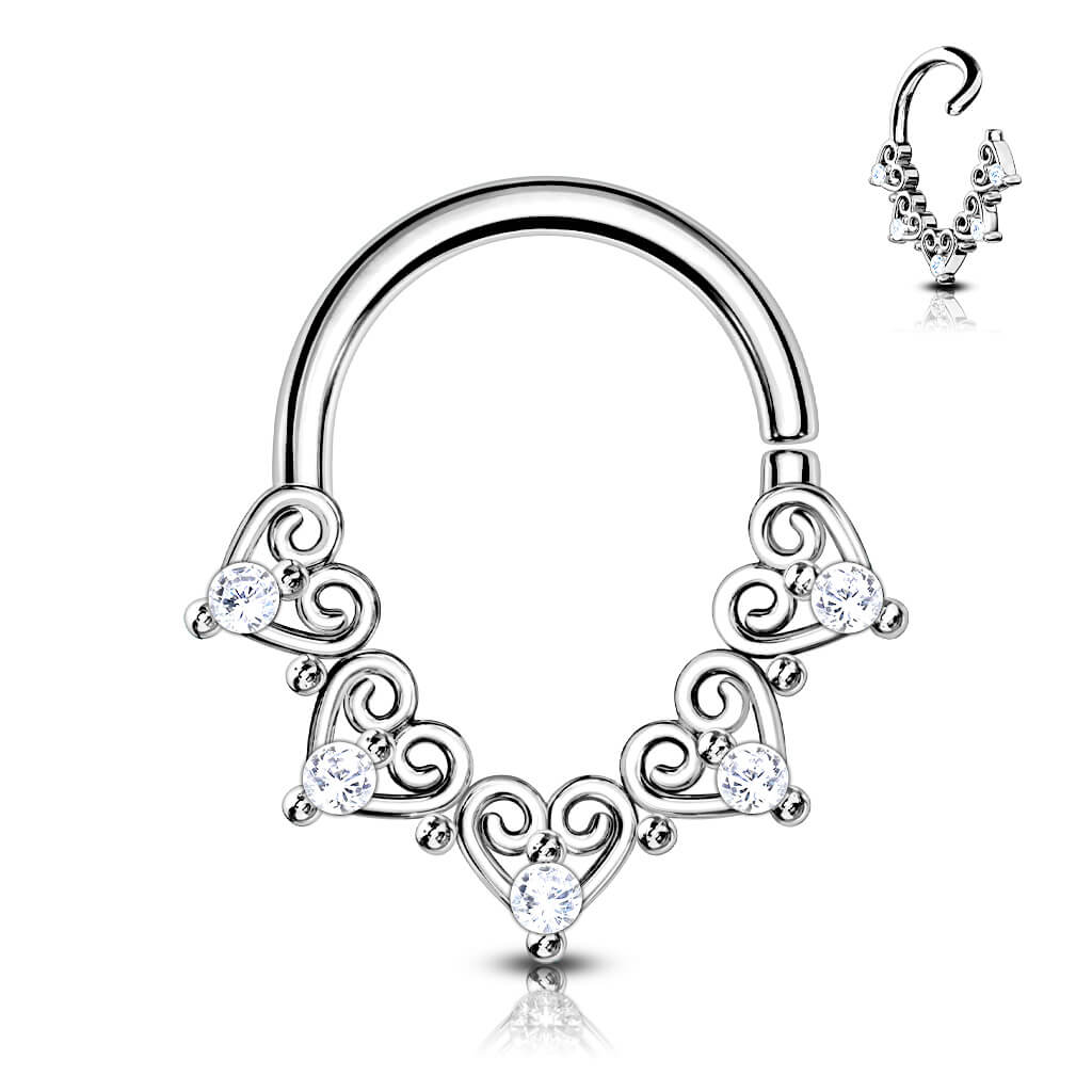 Anillo Corazón colgante Circonita Plata Flexible