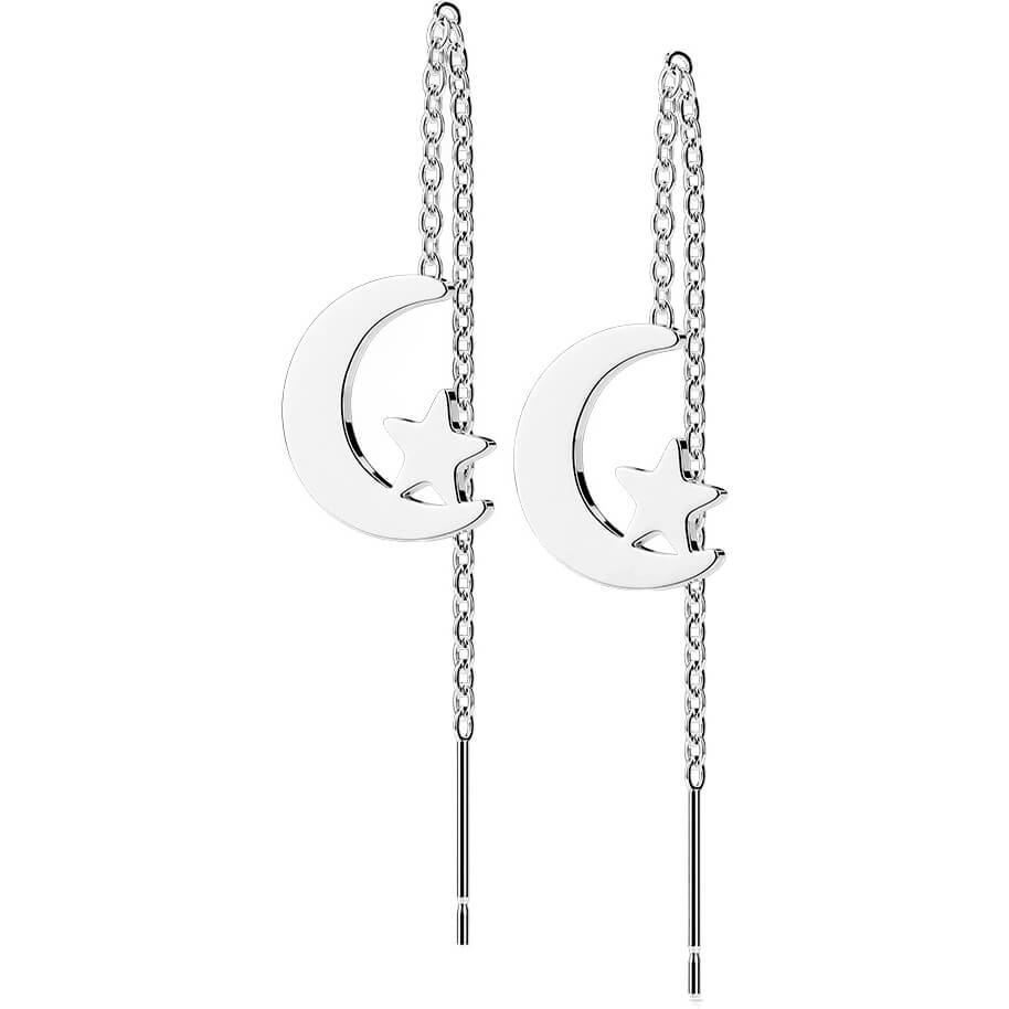 Bouton d'Oreille Pendentif Lune Étoile Chaîne