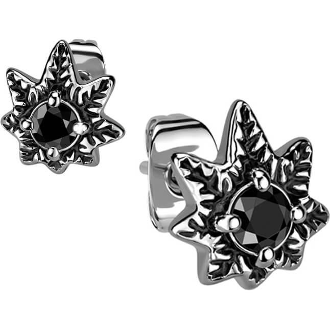 Foglia di canapa argento con zircone nero