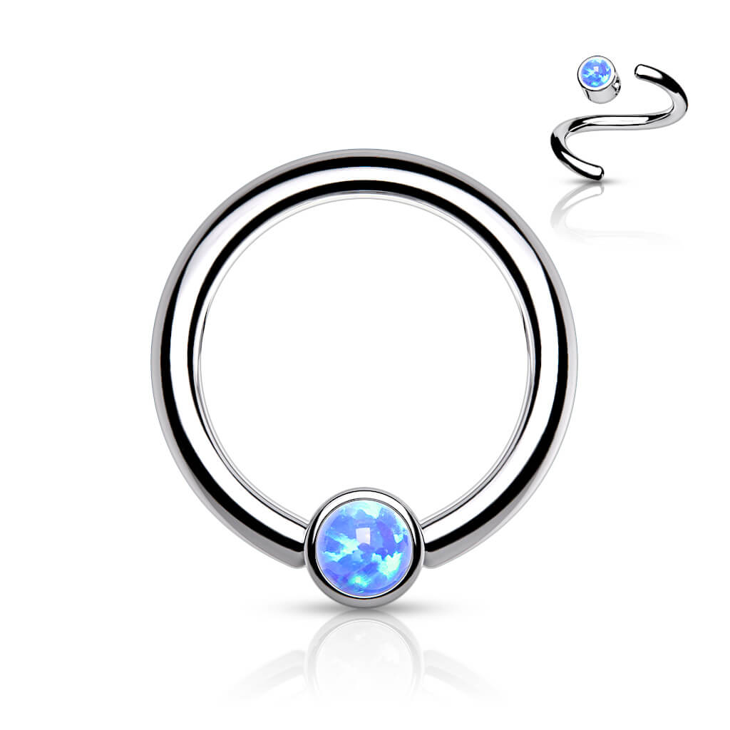Titanio Anello Piercing Cilindro argento con opale Pieghevole