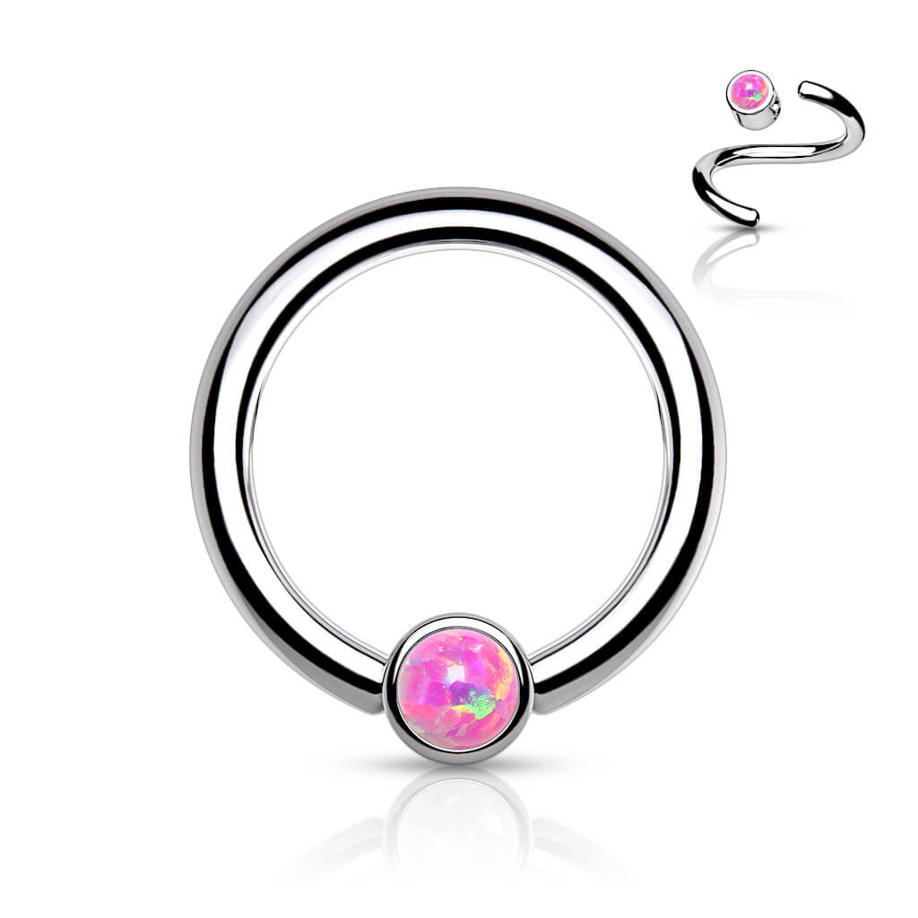 Titanio Anello Piercing Cilindro argento con opale Pieghevole