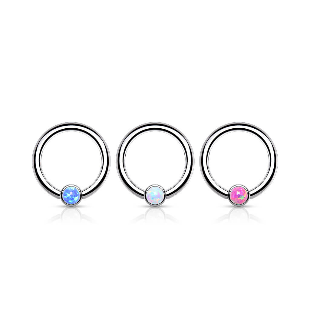 Titanio Anello Piercing Cilindro argento con opale Pieghevole