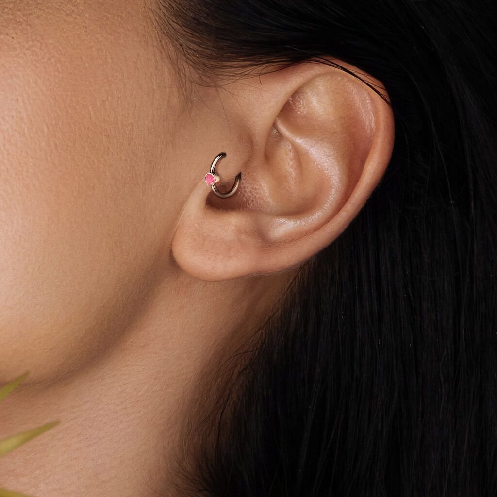 Titanio Anello Piercing Cilindro argento con opale Pieghevole