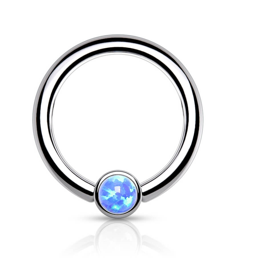 Titanio Anello Piercing Cilindro argento con opale Pieghevole