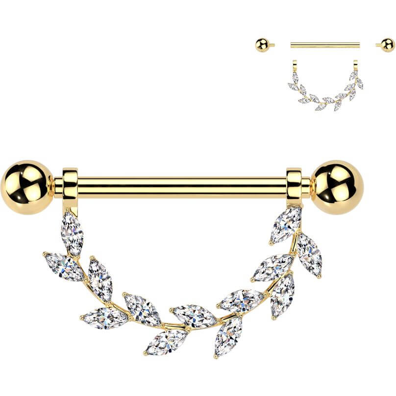 Titanium Nipple Piercing leafs zirconia Internally Threaded