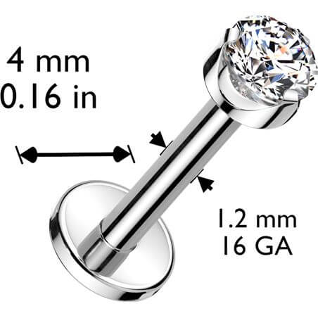 Titanium Labret round zirconia prong setting Internally Threaded