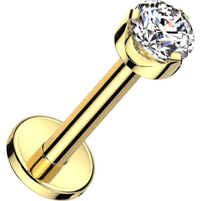 Titanium Labret round zirconia prong setting Internally Threaded