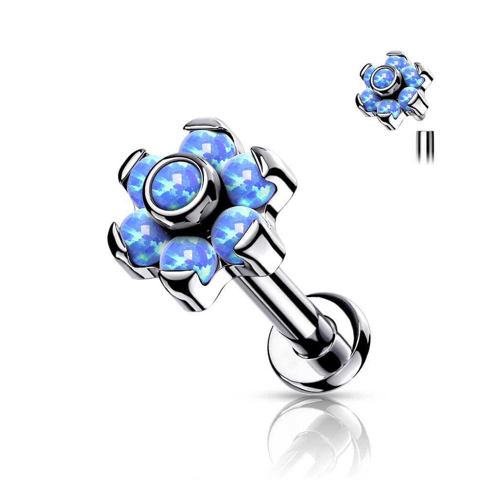 Titanium Labret Flower Opal Silver Internally Threaded