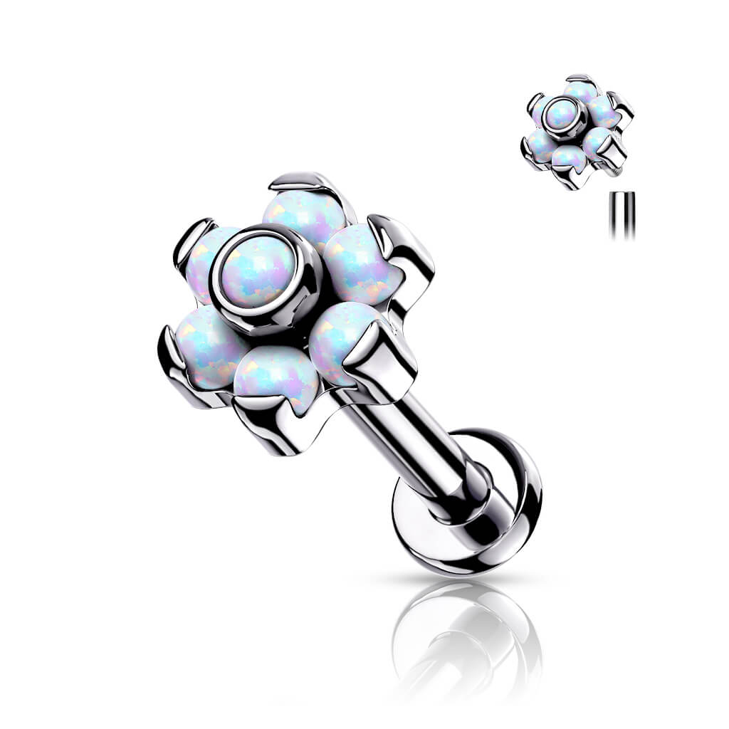 Titanium Labret Flower Opal Silver Internally Threaded