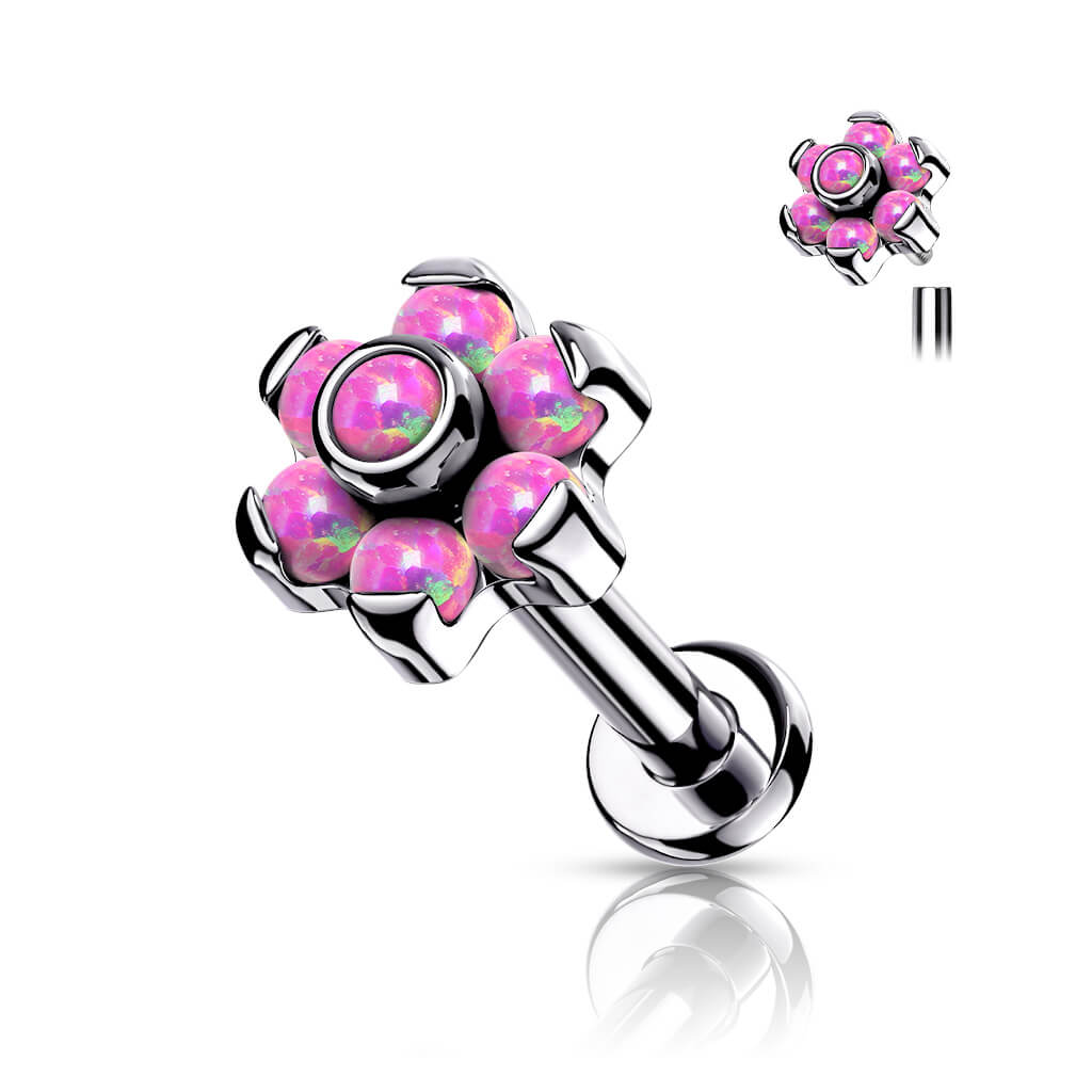 Titanium Labret Flower Opal Silver Internally Threaded