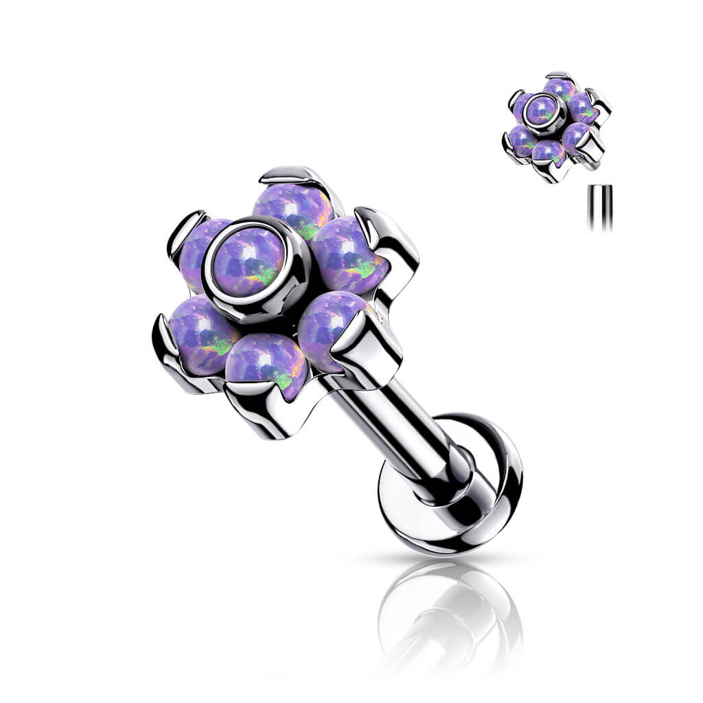 Titanium Labret Flower Opal Silver Internally Threaded