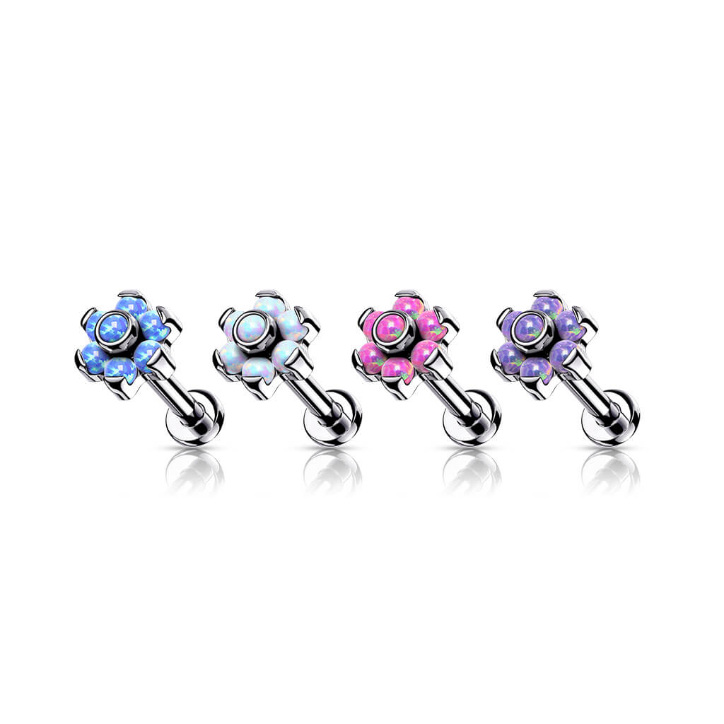 Titanium Labret Flower Opal Silver Internally Threaded