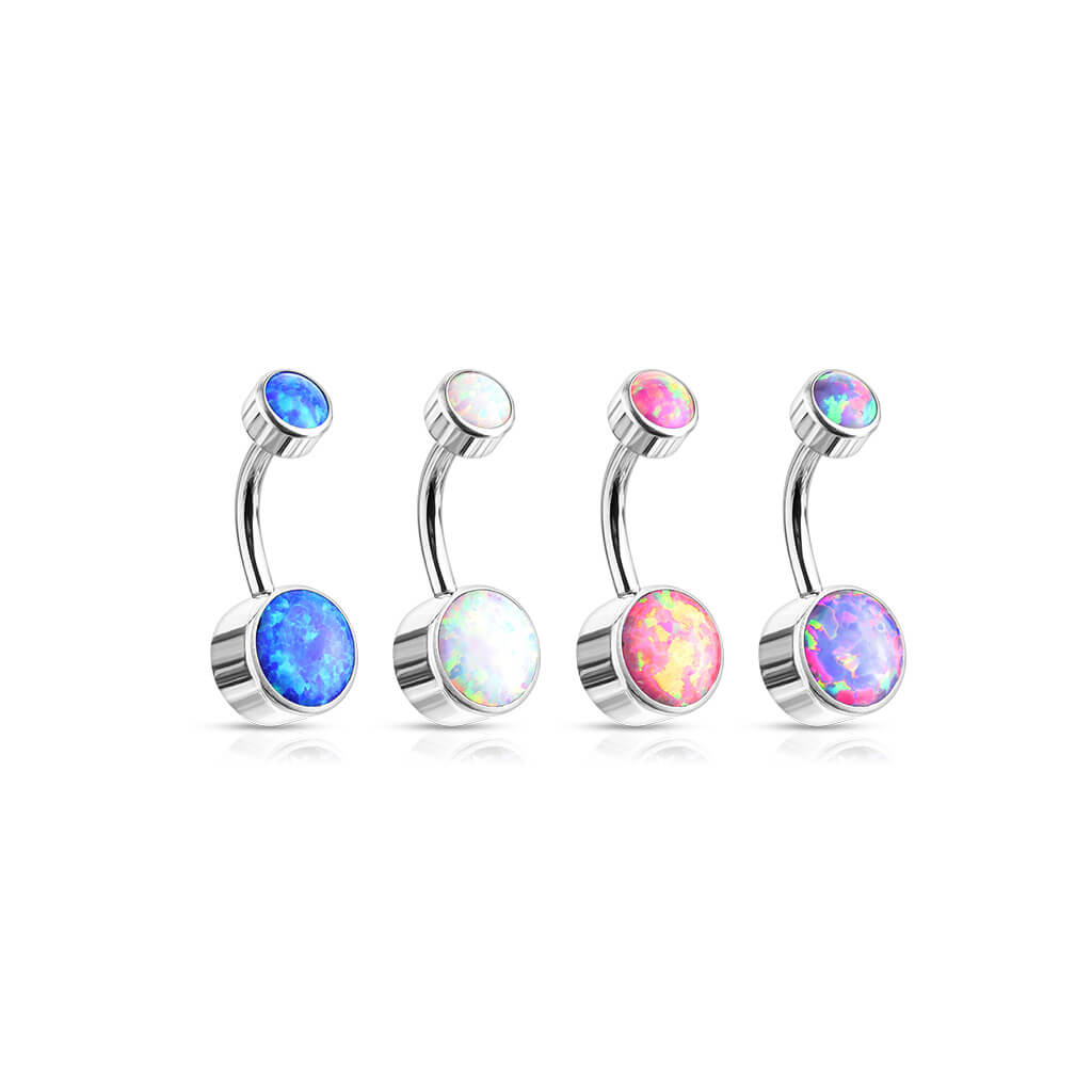Titanium Belly Button Piercing Opal Round Silver Internally Threaded