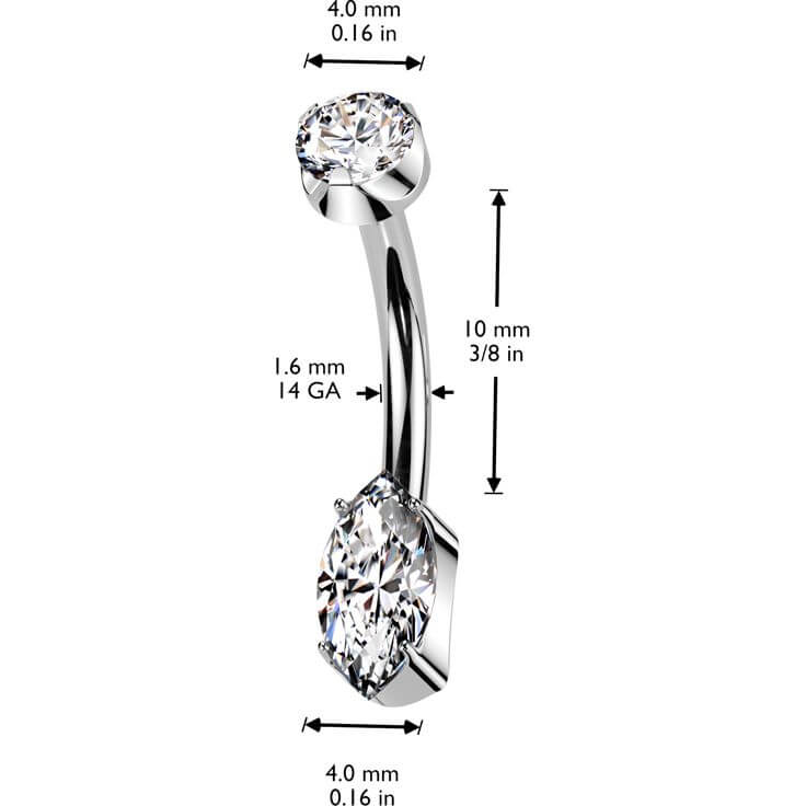 Titanium Belly Button Piercing round zirconia marquise cut zirconia Internally Threaded