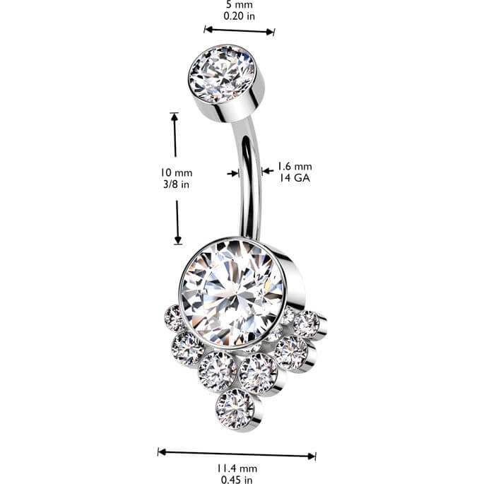 Titanium Belly Button Piercing zirconia cluster Internally Threaded