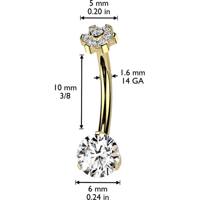 Titanium Belly Button Piercing flower zirconia Internally Threaded