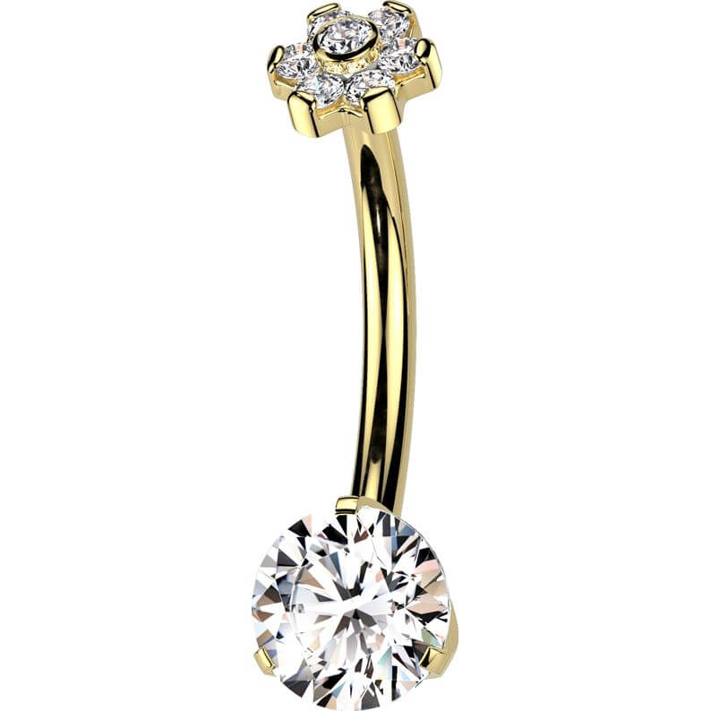 Titanium Belly Button Piercing flower zirconia Internally Threaded