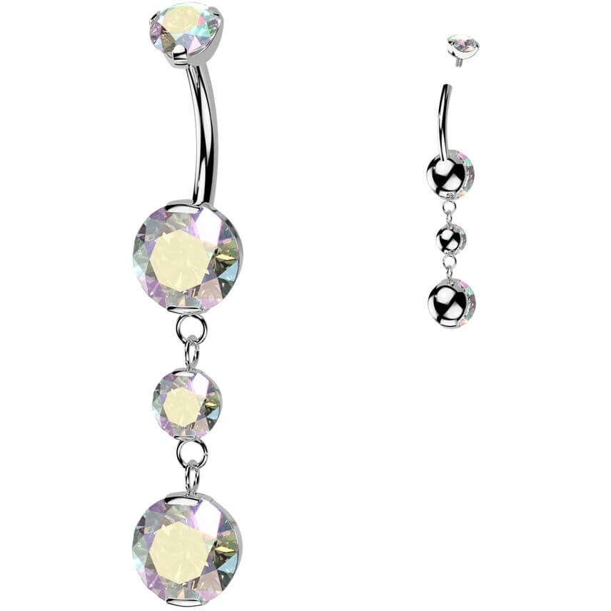 Titanium Belly Button Piercing dangle zirconias Internally Threaded