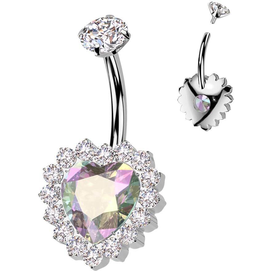 Titanium Belly Button Piercing heart zirconia Internally Threaded