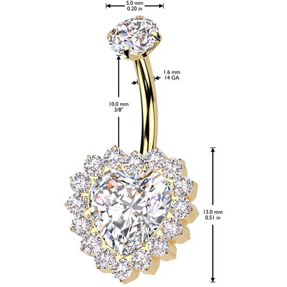 Titanium Belly Button Piercing heart zirconia Internally Threaded
