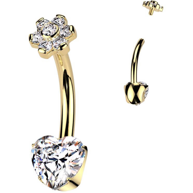 Titanium Belly Button Piercing heart flower zirconia Internally Threaded