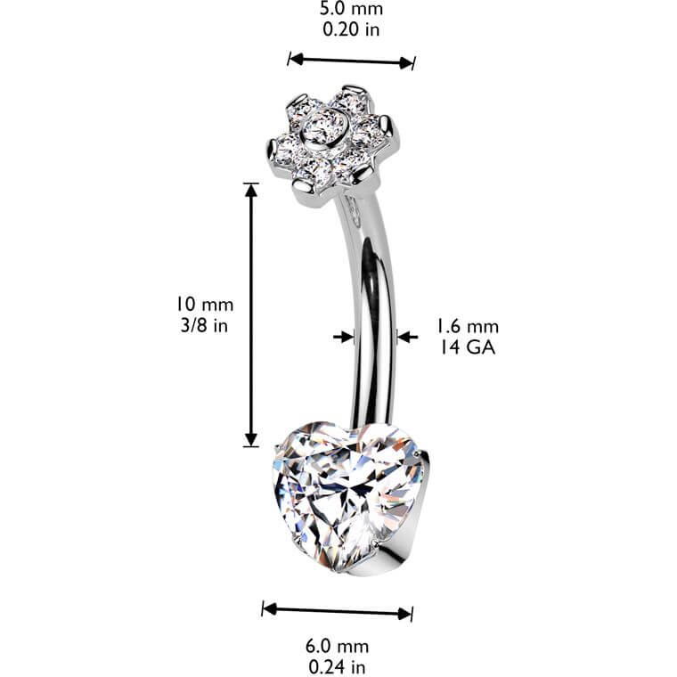 Titanium Belly Button Piercing heart flower zirconia Internally Threaded