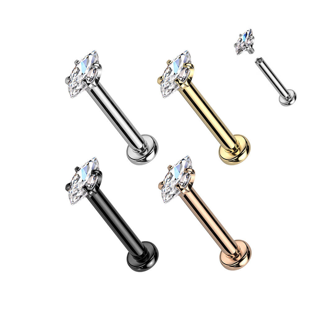 Labret Marquise Cut Zirconia Internally Threaded