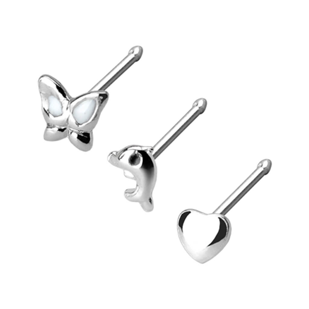 Argento 925 Stud Nasale Farfalla/cuore/delfino in argento