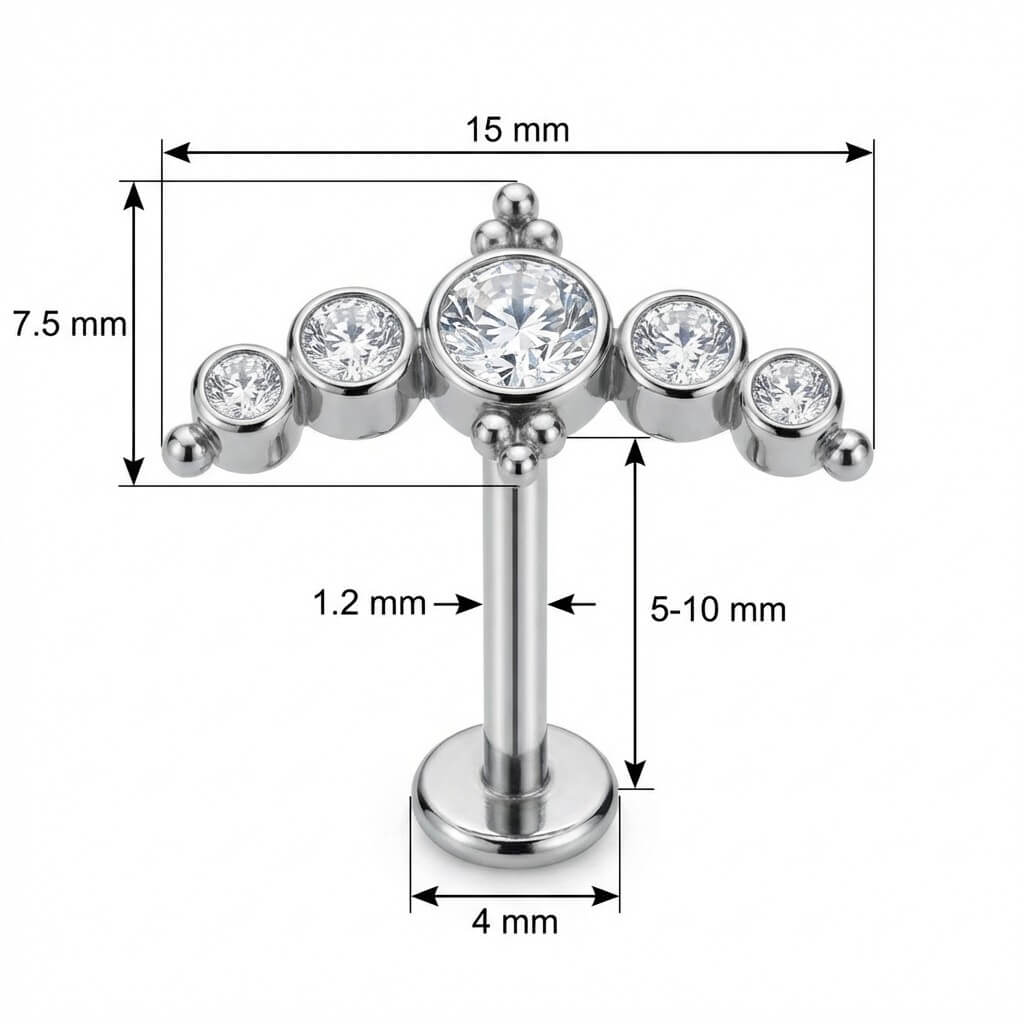 Titanium Labret Bezel Set Crystal Tiara Arc Internally Threaded
