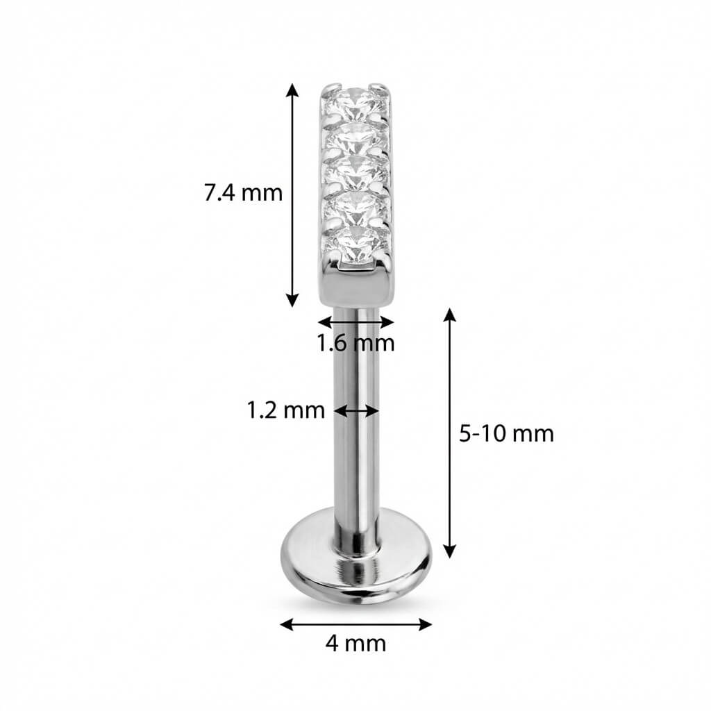 Titanium Labret Five Crystal Lined Bar Internally Threaded