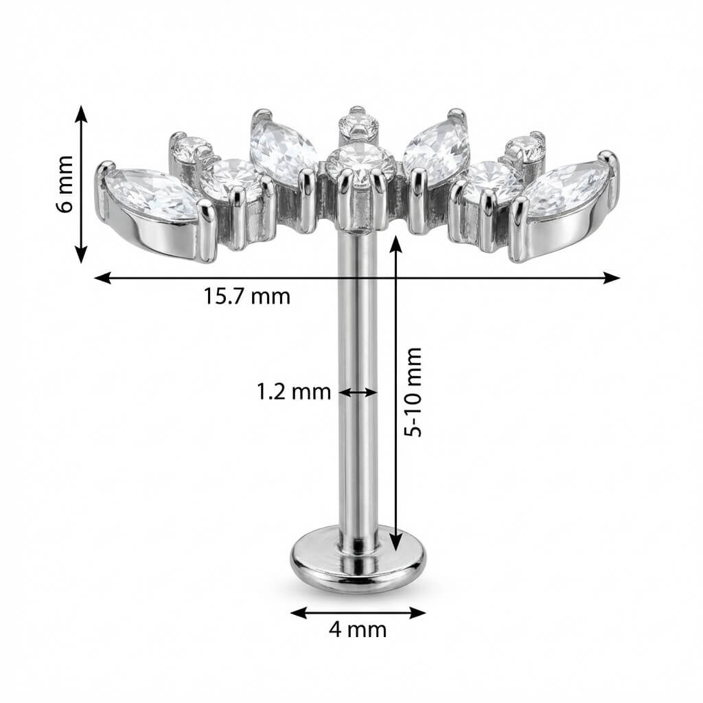 Titanium Labret Crystal Vine Arc Cluster Internally Threaded