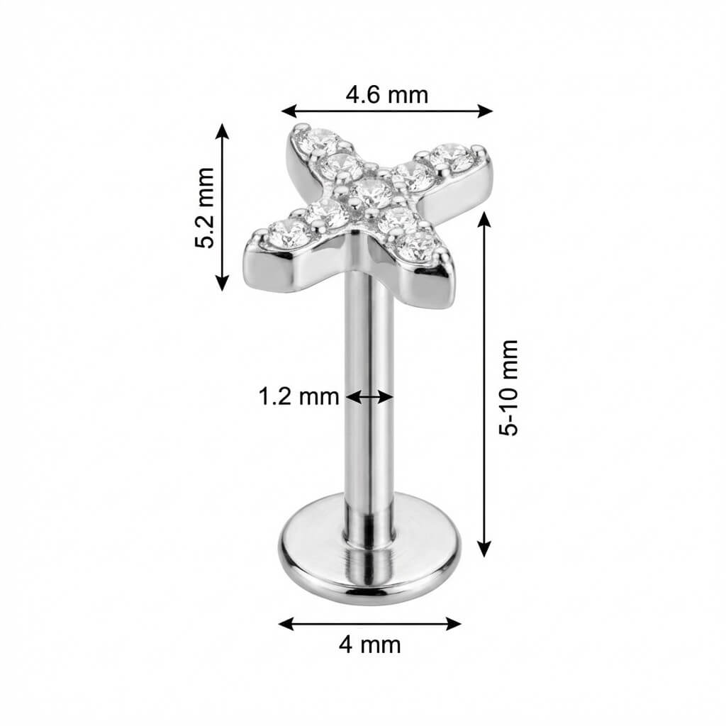 Titanium Labret Crystal Paved X Shape Internally Threaded