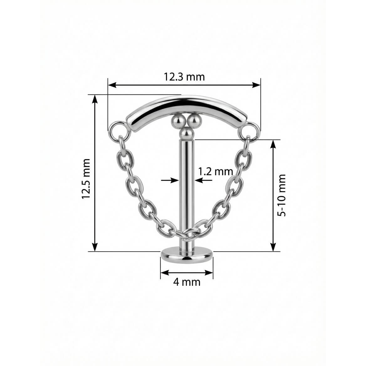Titanium Labret Curved Bar Draping Chain Internally Threaded