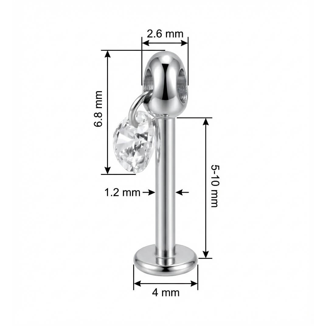 Titanium Labret Dangling Pear Cut Crystal Internally Threaded