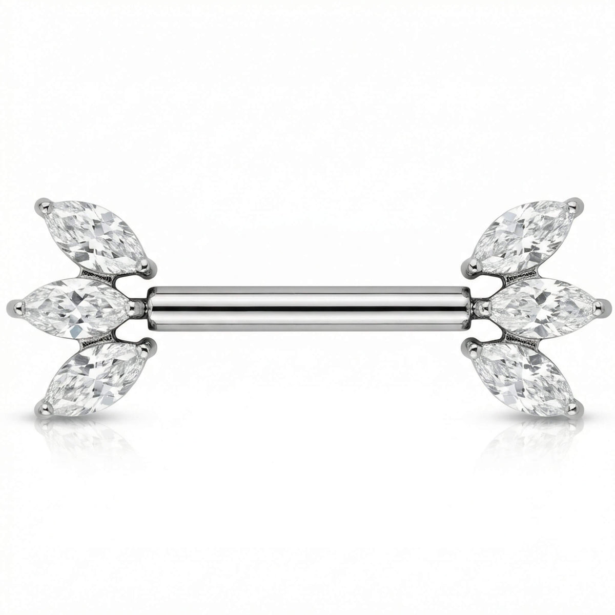 Titanium Nipple Piercing Triple Marquise Crystal Fan Push-In