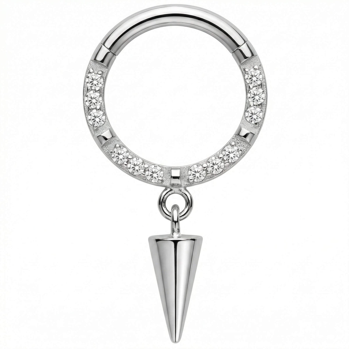 Titanium Ring Crystal Paved Spike Drop Clicker