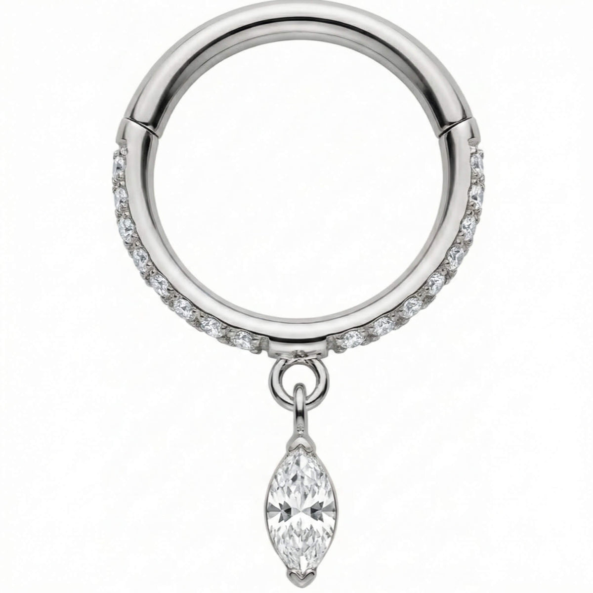 Titanium Ring Marquise Dangle Pave Zirconia Clicker