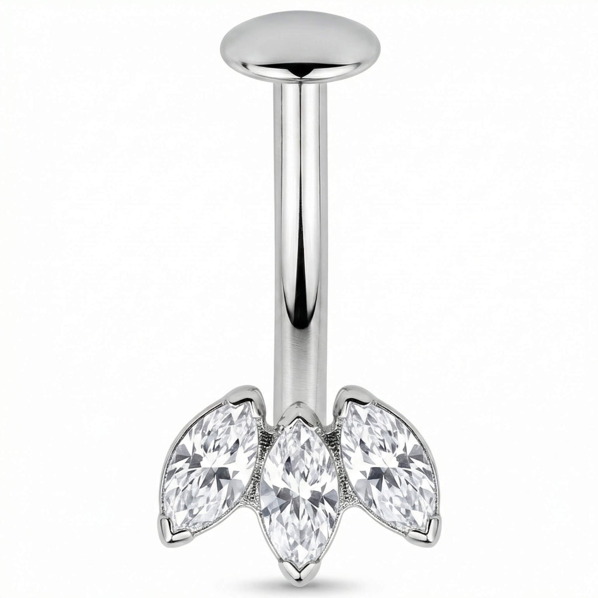 Titanium Belly Button Piercing Triple Marquise Zirconia Fan Push-In