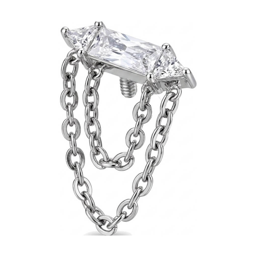Titanium Top Baguette Triangle Double Chain Dangle Internally Threaded