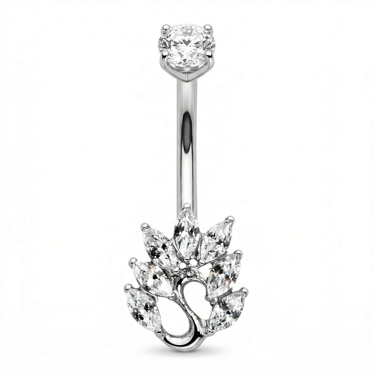 Titanium Belly Button Piercing Marquise Crystal Leaf Swirl Internally Threaded